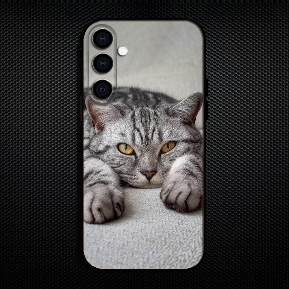 Cute American  Shorthair Cat Phone Case For Samsung Galaxy A73/A72/A71/A70/A53/A52/A51/Others Soft Black Shell