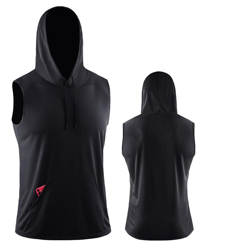 

Спортивный жилет мужской с капюшоном свободная одежда для фитнеса майка для спортзала без рукавов для кемпинга походов беговых топов XXL чёрный