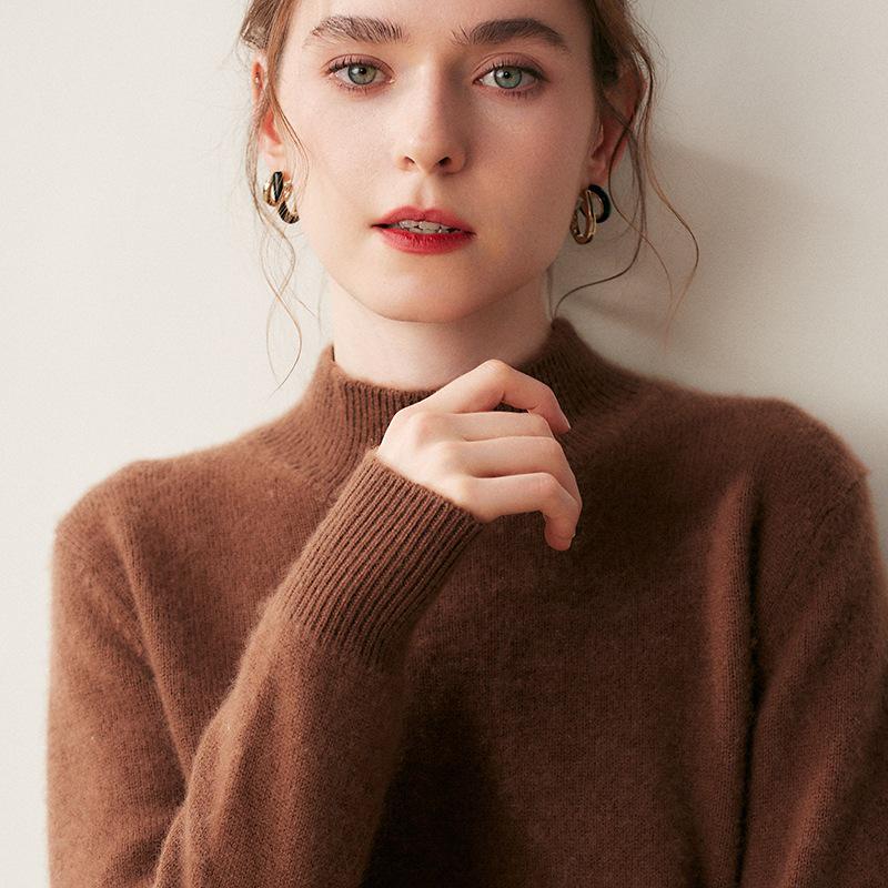 Women's Slimming Cashmere Sweater: Autumn/Winter Loose Knit Base Layer with Half-High Neck