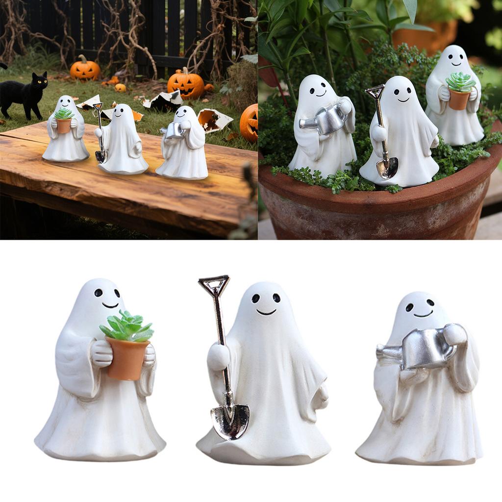3Pcs Gardening Ghostly Statue Halloween Home Decors Resins Miniature Figurine For Garden Potted Plant and Desk Display