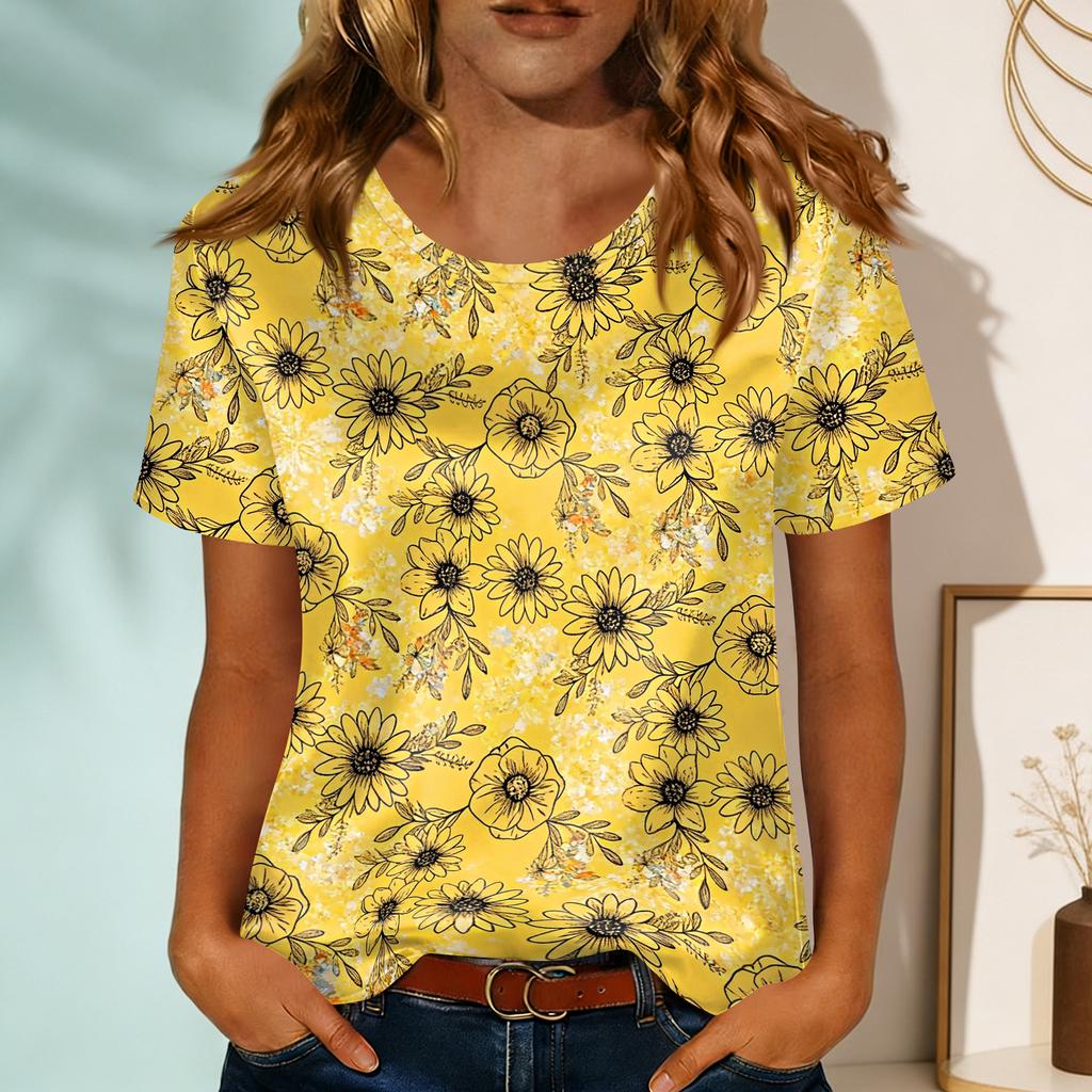 Women's Fashionable Casual Round-neck Printed Short-sleeved T-shirt Top