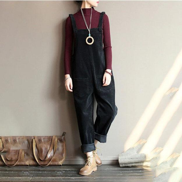 Herbst Strampler Einfarbig Weitbeinige Overalls Damen Lässig Träger Latzhosen Vintage Cord Jumpsuits Übergröße