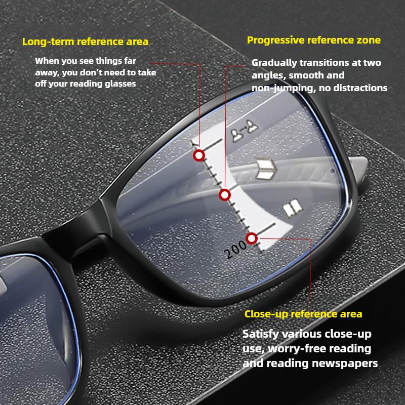 Neutral Classic Square Frame Multifocal Reading Glasses Ultralight Sports Anti-Slip Anti-Blue Light Presbyopia Glasses