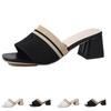Summer Women Fashion Peep Toe Knitted Slip On Block Heel Sandals Casual Lightweight Open Back Shoes for Outdoor Indoor Wear