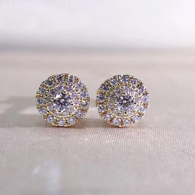 Huitan Micro Paved Zircon Crystal Round Shaped Stud Earrings Plain Minimalist Women Delicate Earrings Stylish Fashionable Versatile Female