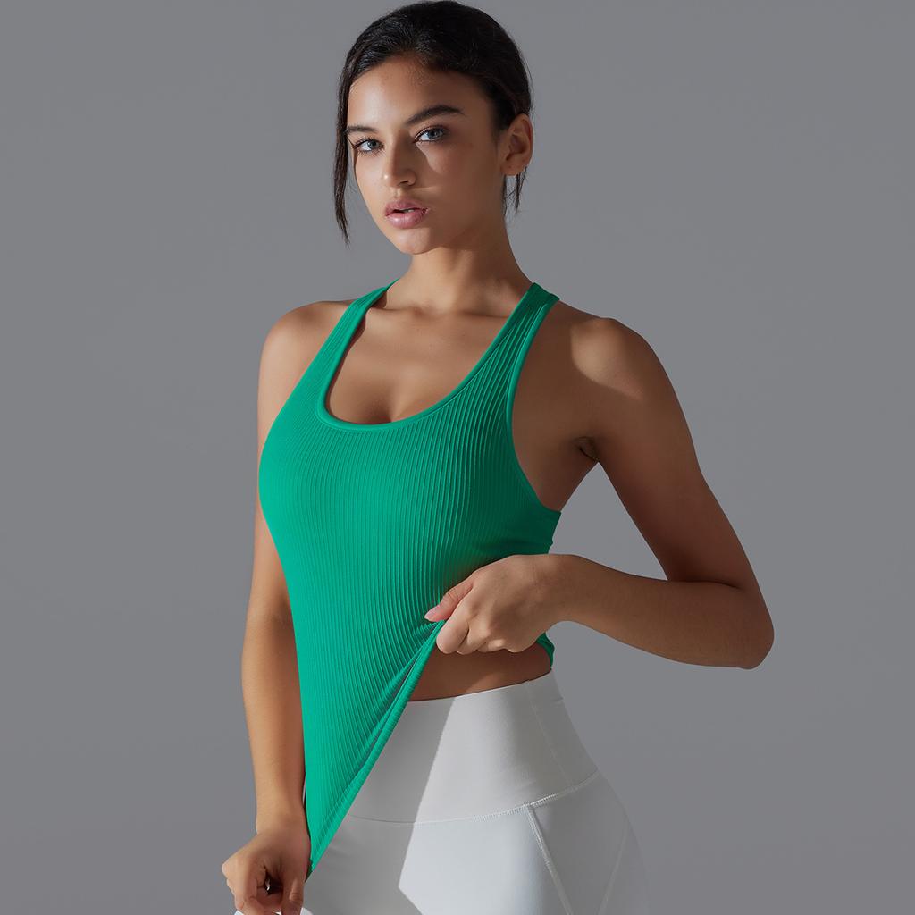 Solid Color Thread High Elastic Tight I Long Vest Sports Running Fitness Yoga Wear Top for Women