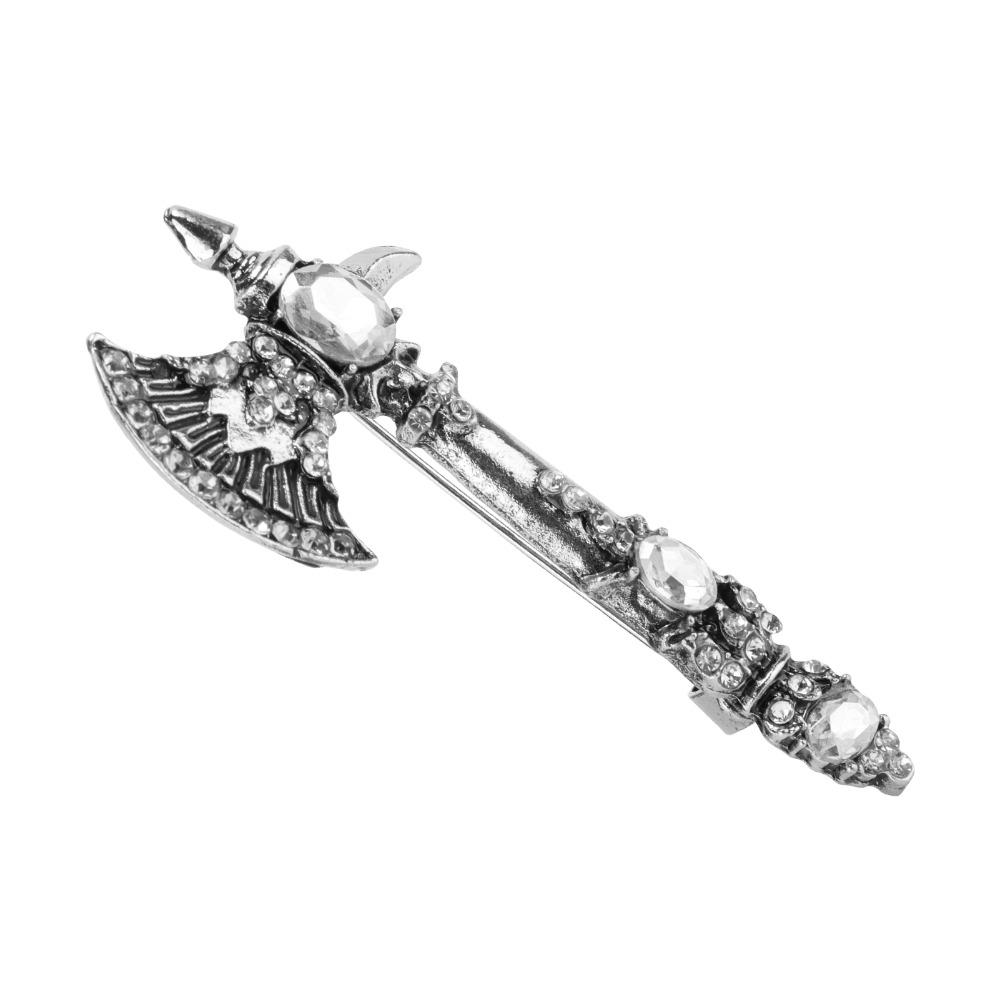 Gray Tone Axe Brooch Pin Vintage Style Christmas Brooch Pin Rhinestone Axe Brooch Christmas