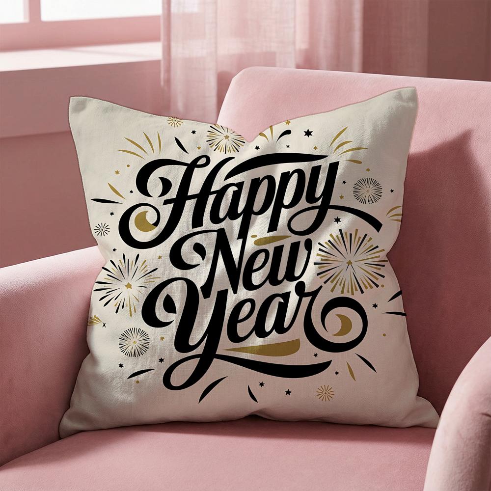 Holiday New Years Day Cushion Cover MultiScene Pillow Cover for Home Car Reversible Soft Durable for Daily Use