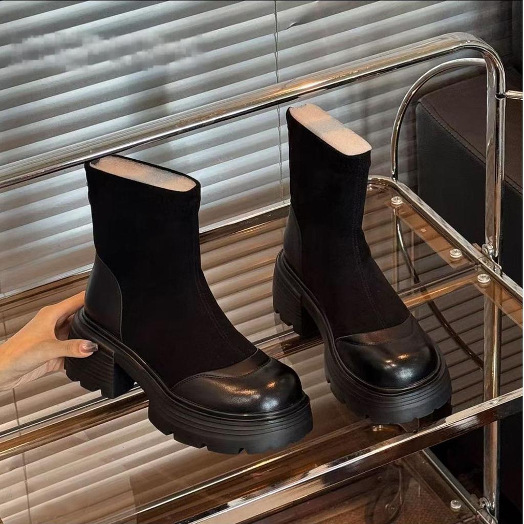 British Style Retro Thick Heel Martin Boots Women's 2025 New Small Height Increase and Thin Elastic Thin Boots