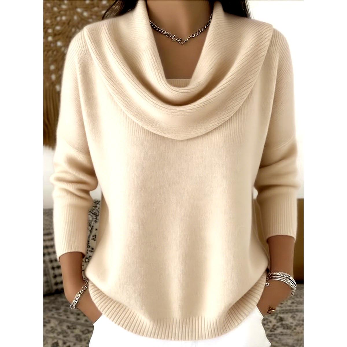 Maglione Invernale Caldo da Donna con Collo a Scialle - Top Pullover a Maniche Lunghe Monocolore con Collo Alto, Blusa Comoda Casual per Autunno/Inverno XL albicocca