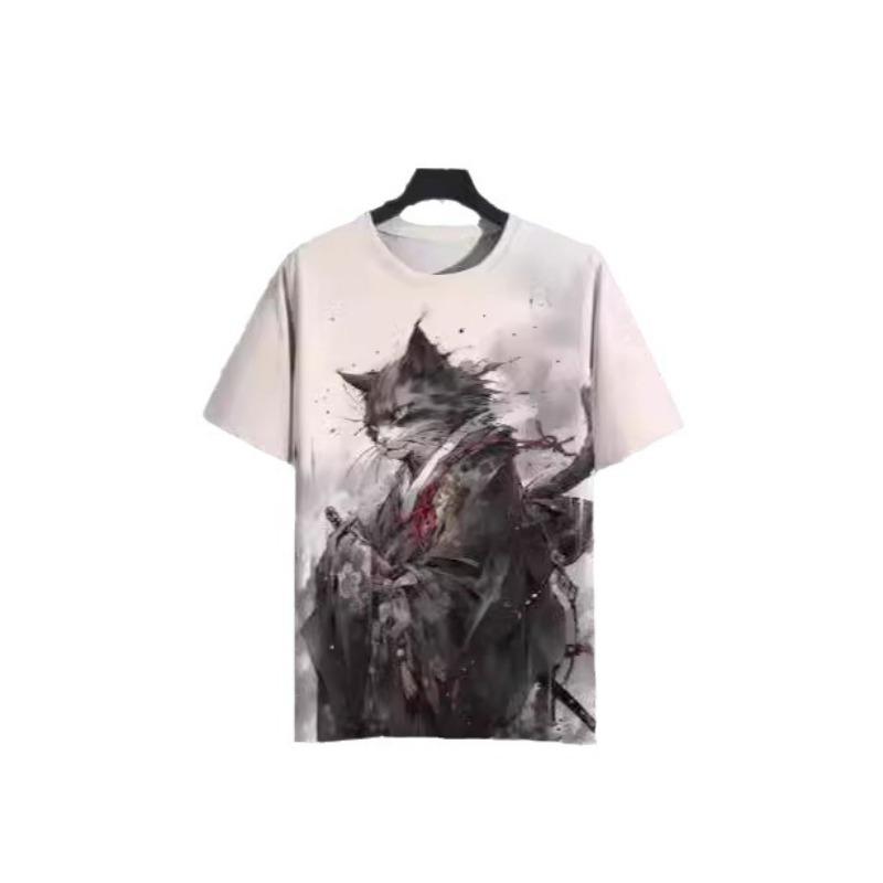 Fashion Print Cat Pattern T-Shirt Men's Casual Comfortable Short Sleeve Top Animal Cat Print