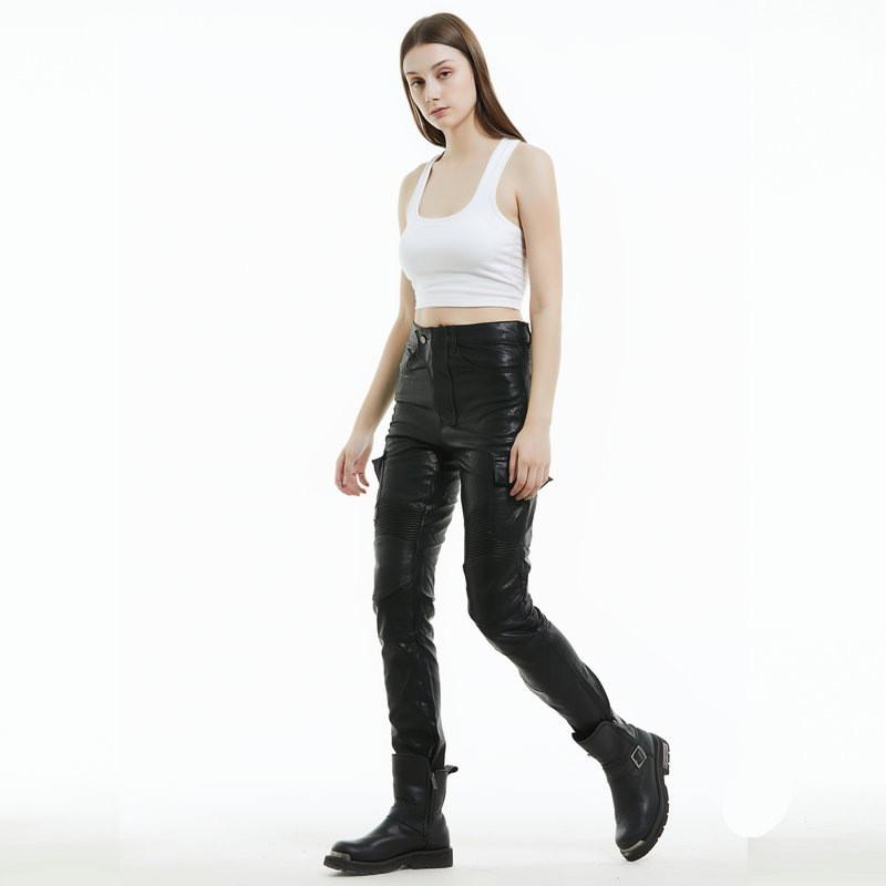 Motorcycle Riding Pants Women PU Leather Protective Gear Windproof Waterproof Crash Resistant Biker Trousers