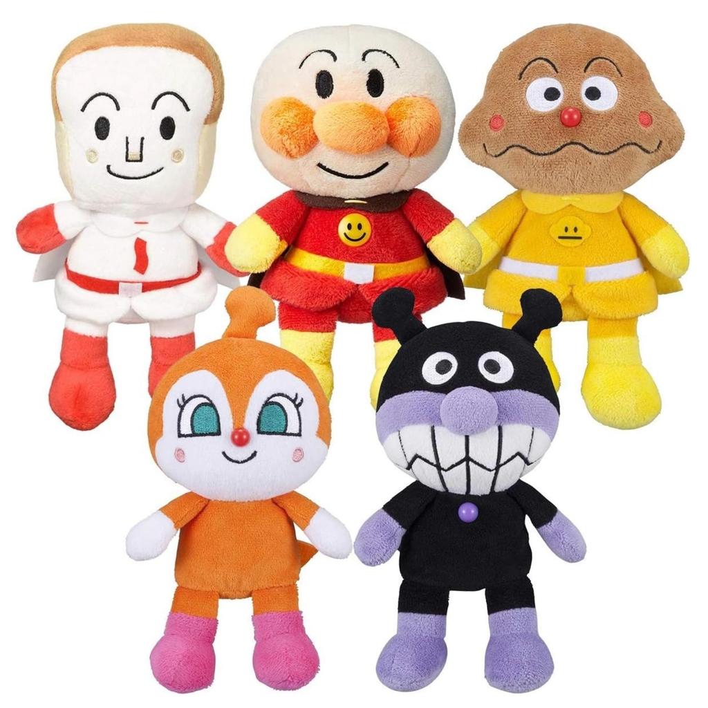 SEGA FAVE Pretty Beans Collection 5-Piece Plush Set: Anpanman, Shokupanman, Currypanman, Baikinman, and Dokin-chan