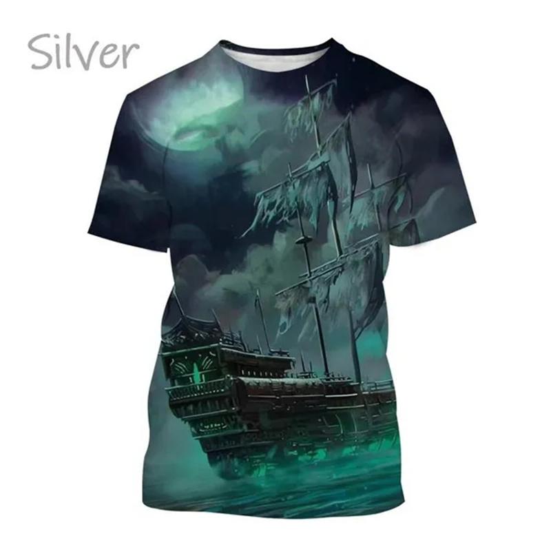 Pirate Ship Theme 3D Print Men's T-Shirt Summer Casual Men's Street T-Shirt Outdoor Sports Short Sleeve Fashion Men's T-Shirt