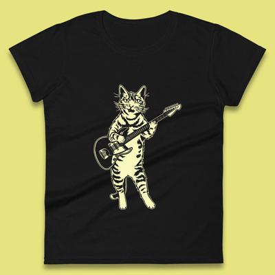Rock Cat Playing Guitar Musician Guitarist Cat Music Lovers Womens Tee T Shirt Mens Tops Unisex Top