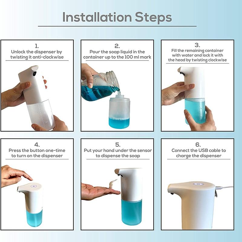 350ml USB Foam Soap Dispenser Battery Auto Touch Touchless USB Sensor Manual Charging Hand Wash Washing Fluid | Liquid Soap Dispensers