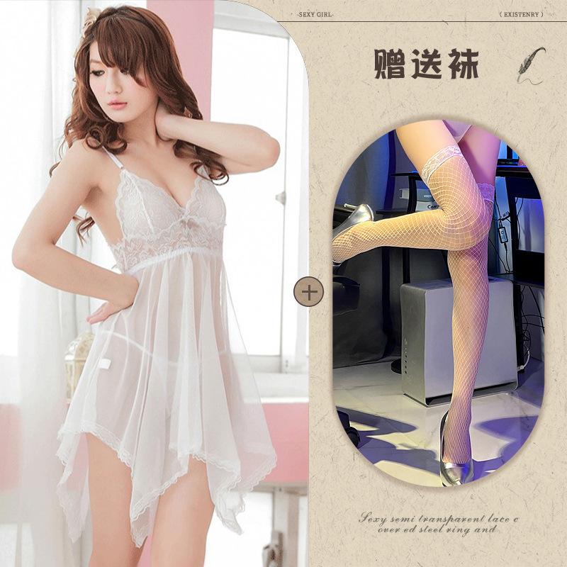 Sex underwear European and American temptation suit women's transparent suspender large size lace mesh large size