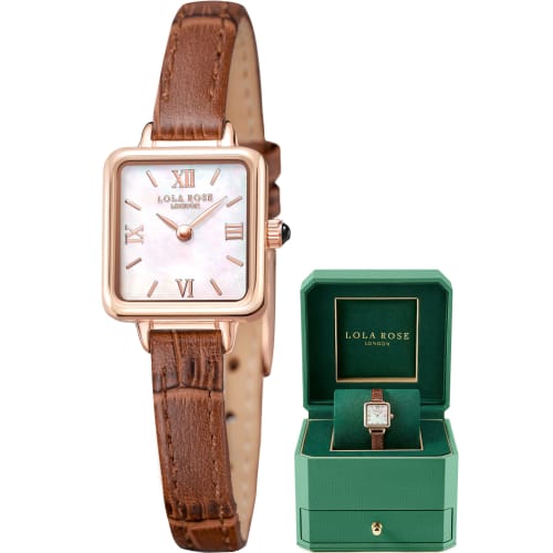 

Жіночий годинник Lola Rose з перламутровим циферблатом та коричневим шкіряним ремінцем