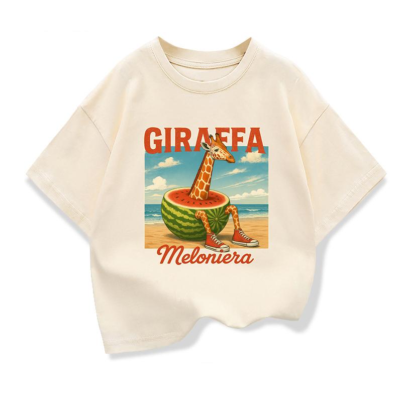Giraffa meloniera Graphic Tshirt for Children Funny Italian Brainrot Meme Kids Short Sleeve Tees Boys Girls ONeck Loose Tops 110