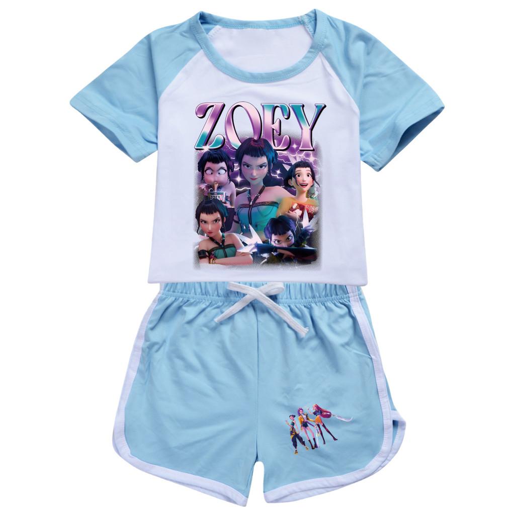 5002 Kids Girls POP Rumi Zoey Mira Print T-shirt Shorts Sport Tracksuit Clothes Set