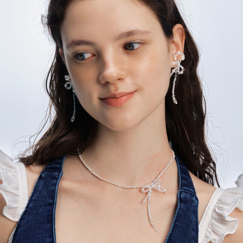 VINTAGE HOLLYWOOD White Blossom Ribbon Necklace_VH2412NE008M