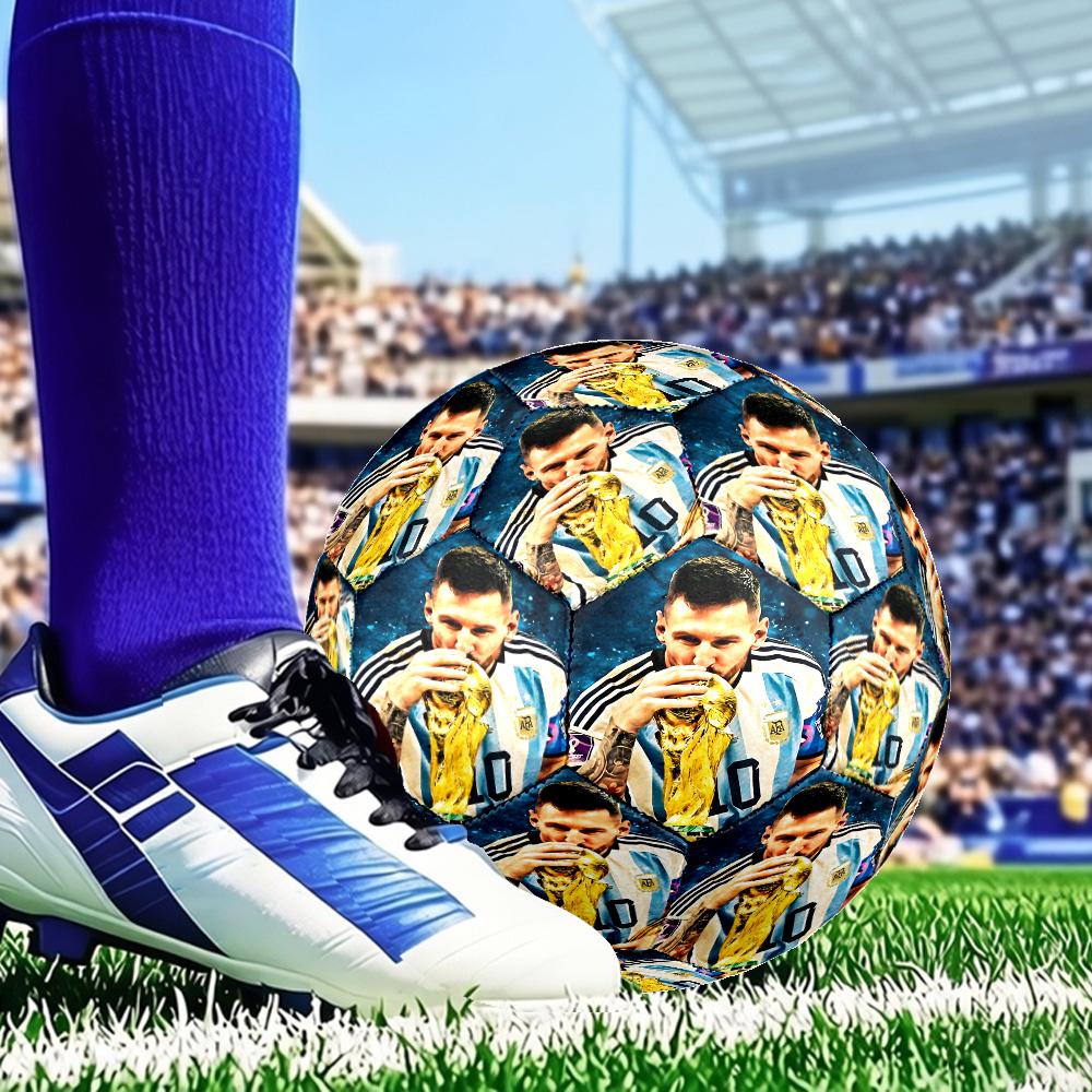Lionel Messi With World Cup Trophy Size 5 Soccer Balls, Anti-Slip, Protective Football, Outdoor Sport, Practice Games, Birthdays Gift for fan