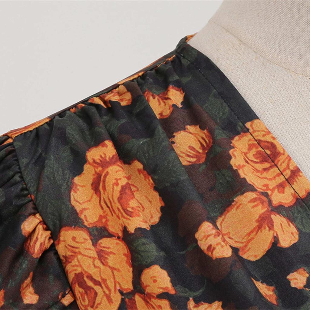 Women's Digital Printing Short-Sleeved V-Neck Casual Printing Hem Dress