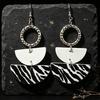 Half-Circle Geometric Leather Earrings with Alloy Ring