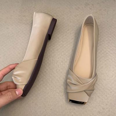 Flat Shoes Women Flat-bottomed Temperament Commuter Women's Shoes 2026 New Spring French Square Head Women Flat Shoes Metal Head