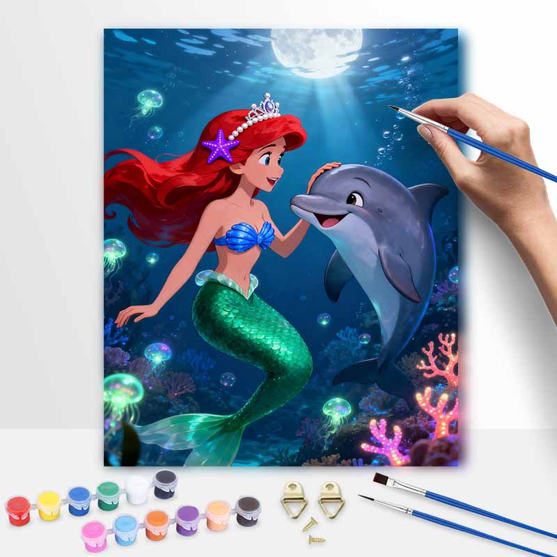 Disney Digital Oil Painting Diy Oil Painting Hand Painting Mermaid Dolphin Ocean Living Room Bedroom Decoration Painting