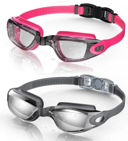 Aegend Swim Goggles 2-Pack No Leaking Anti-Fog UV Protection Mirrored Adult Men Women Wide View Outdoor