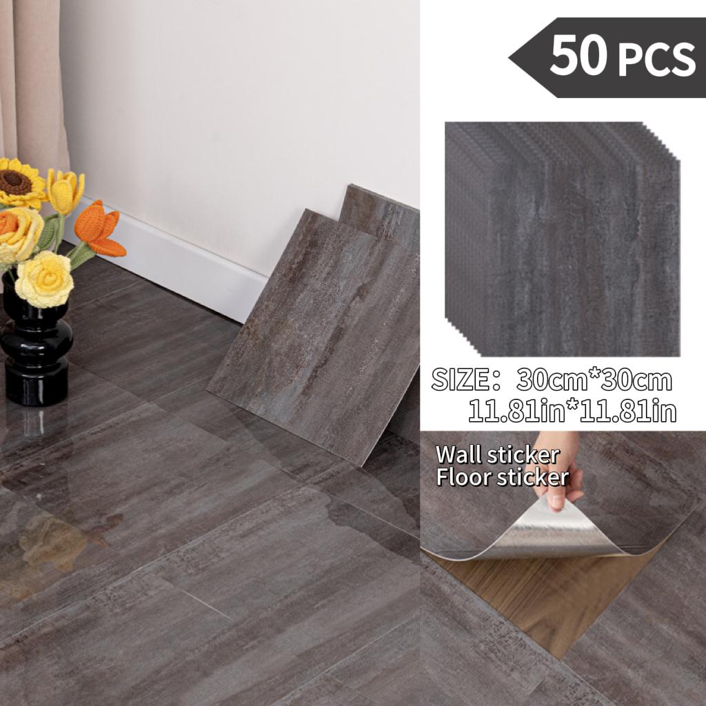 NINETAI Peel And Stick Floor Tile, 50pcs Vinyl Plank Wood Grain Look 11.81in*11.81in/48 Sq.Ft, Kitchen Mats For Floor
