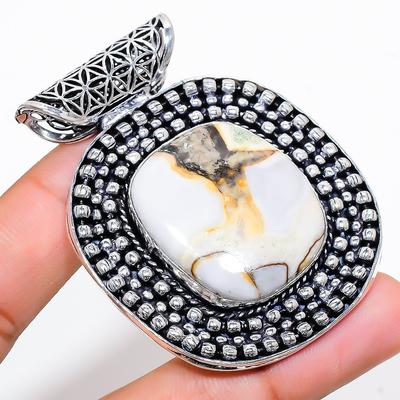 Natural Mud Crack Fossil Gemstone 925 Sterling Silver Gift Pendant 2.36" Y2e78