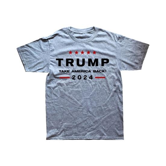 Summer T-shirt 2024 Trump President Election Letter Print Individual Round Neck Short Sleeves Loose Soft Breathable Campaign Top