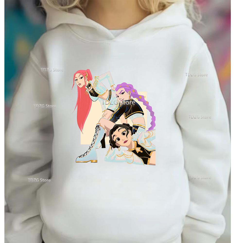 Fashion Girl Group KPop Devil Hunter Print Casual Sports Boy Girl Fleece Pullover Hoodie Autumn Children Long Sleeved Clothing