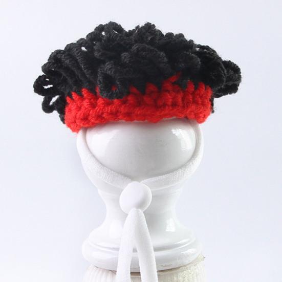 Knitted Hamster Hat Pets Big Hair Double Braid Hat with Adjustable Strap Hairstyle Mini Hat for Guinea Pig Small Animals Photography Party Costume