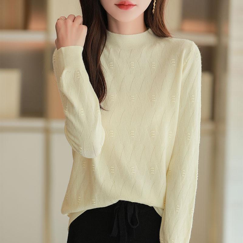 2026 Autumn/Winter Women's Jacquard Knit Pullover Sweater, Half-High Neck, Korean Style