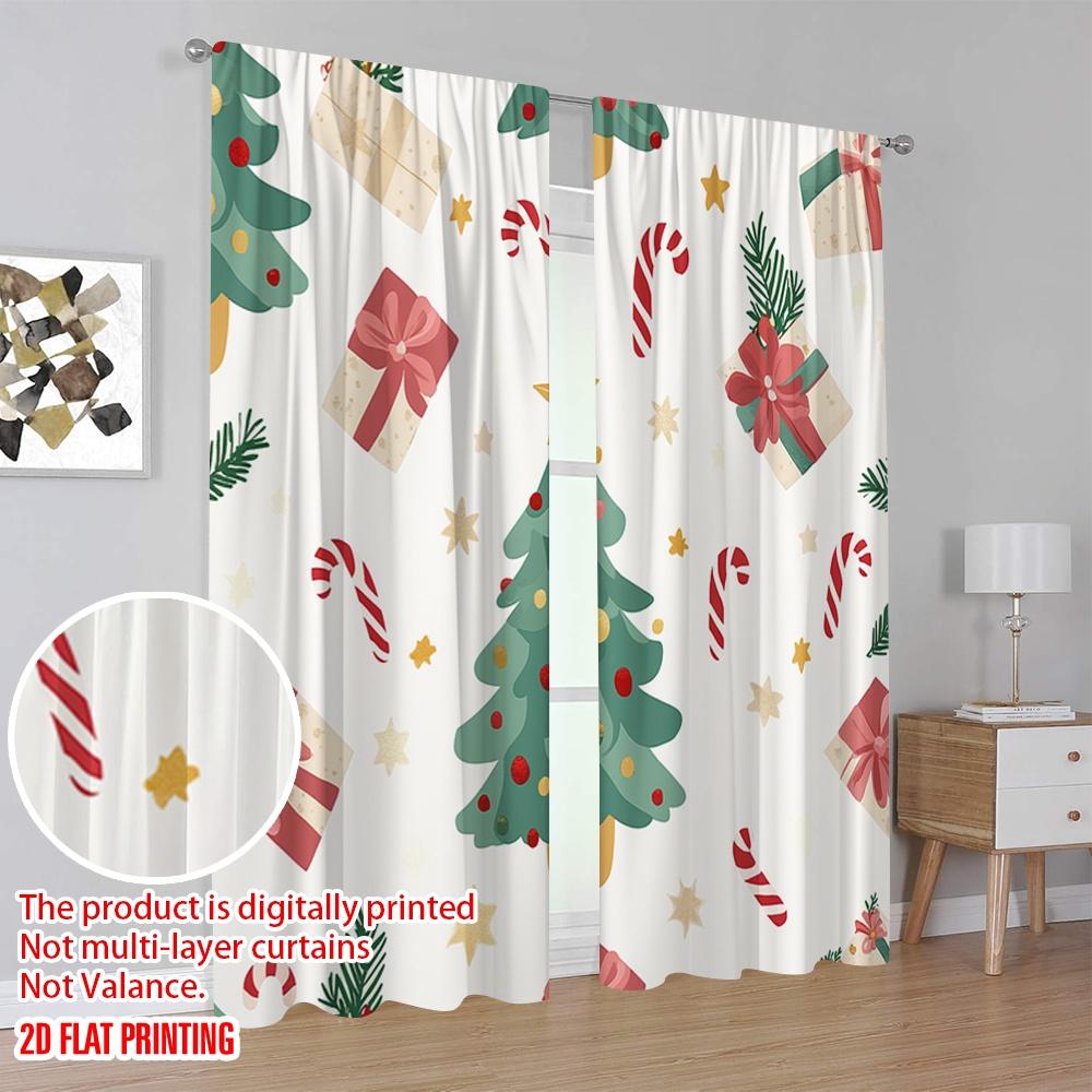 2pcs,2D Plane Printing Contemporary Curtains Christmas Tree Candy Cane Stars (2) Polyester (without Rod) Decorations Inside