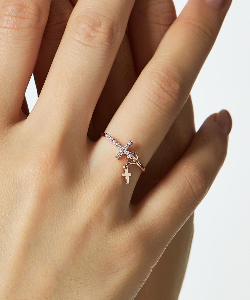 Helene Jewelry 14K 18K Tiamo Cross Cubic Miss Ring Gold Ring