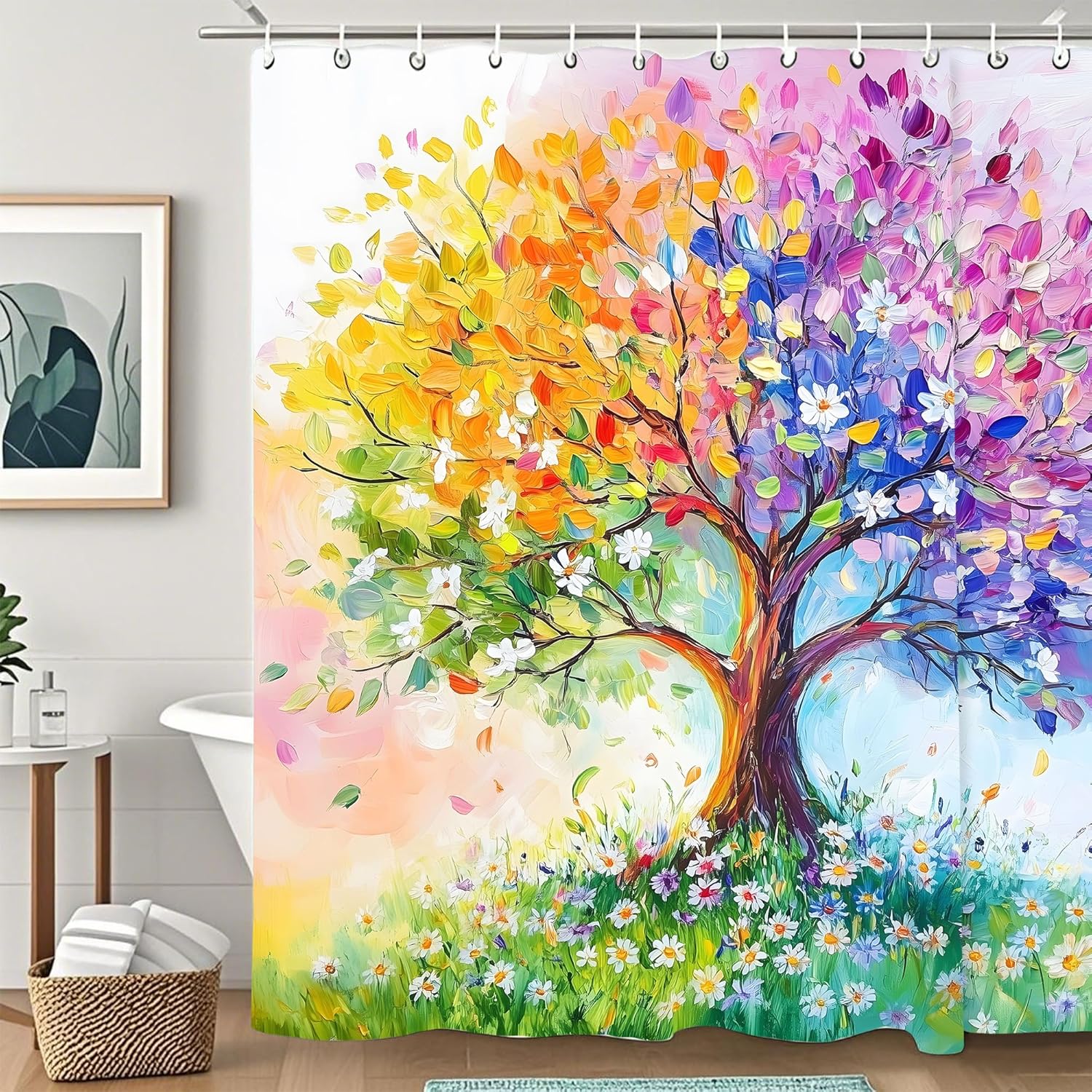 

Colorful Life Tree Flowers Shower Curtain,Bathroom Shower Curtains Bathtub Home Decor Waterproof Fabric Machine Washable With 12 W60H190(CM)-1 Pcs