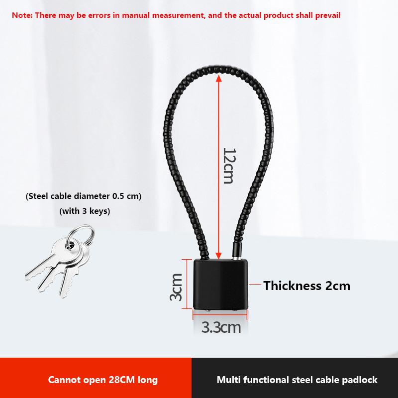 

28/38 см защитный противоугонный тросовый навесной замок с 3 ключами портативный уличный пластиковый стальной тросовый замок с ключом чёрный