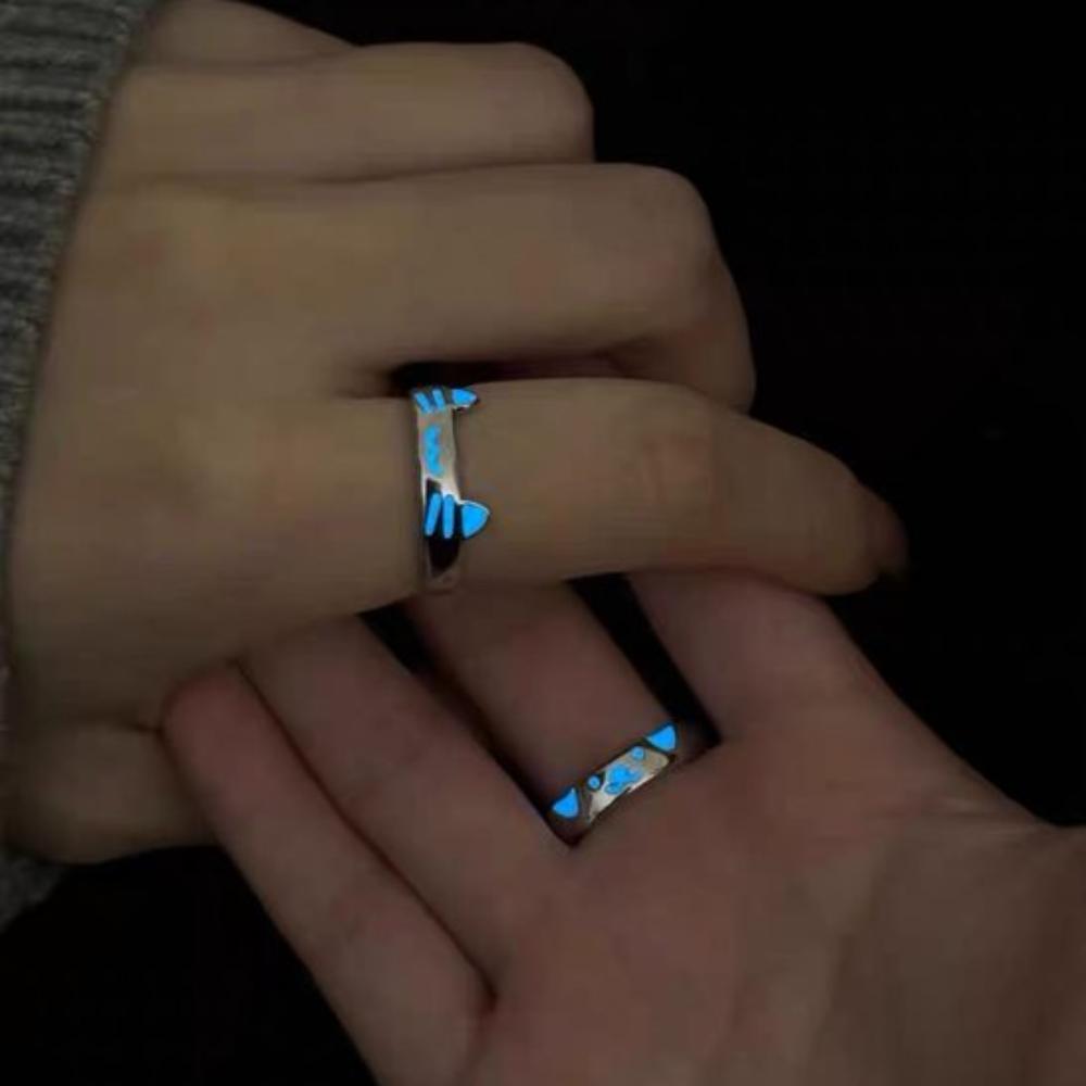 Cute Puppy Luminous Couple Rings Kitty Valentine's Day Gift Cat Dog Opening Ring Best Friends