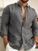Men's Cotton Linen Long Sleeve Shirt Solid Relaxed Fit Casual Everyday Button Up Top