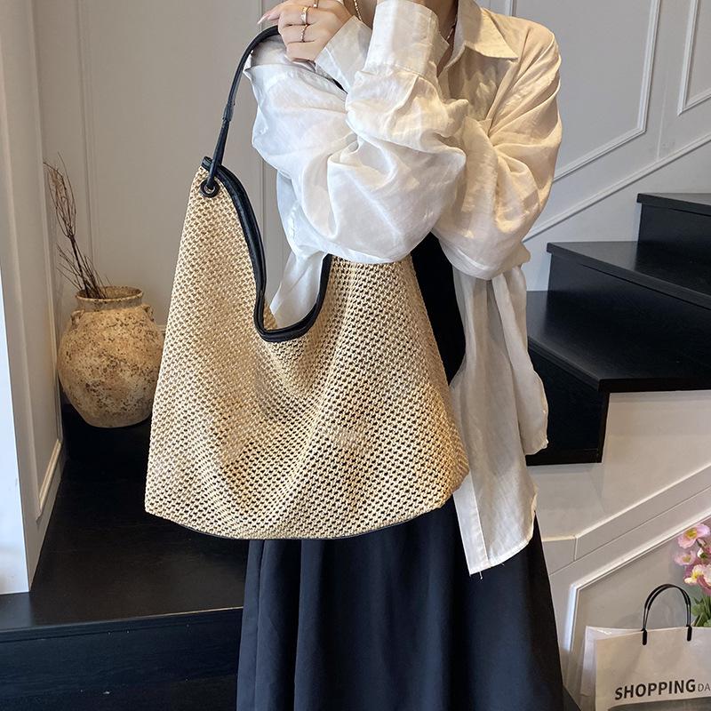 Large Capacity Handbag New Fashion Versatile Shoulder Bag Vacation Underarm Bag Woven Tote Bag