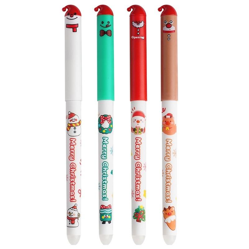 4Pcs Cartoon Christmas Santa Claus Snowman Elk Erasable Gel Pen Cute 0.5Mm Blue/Black Ink Signature Pens School Supplies