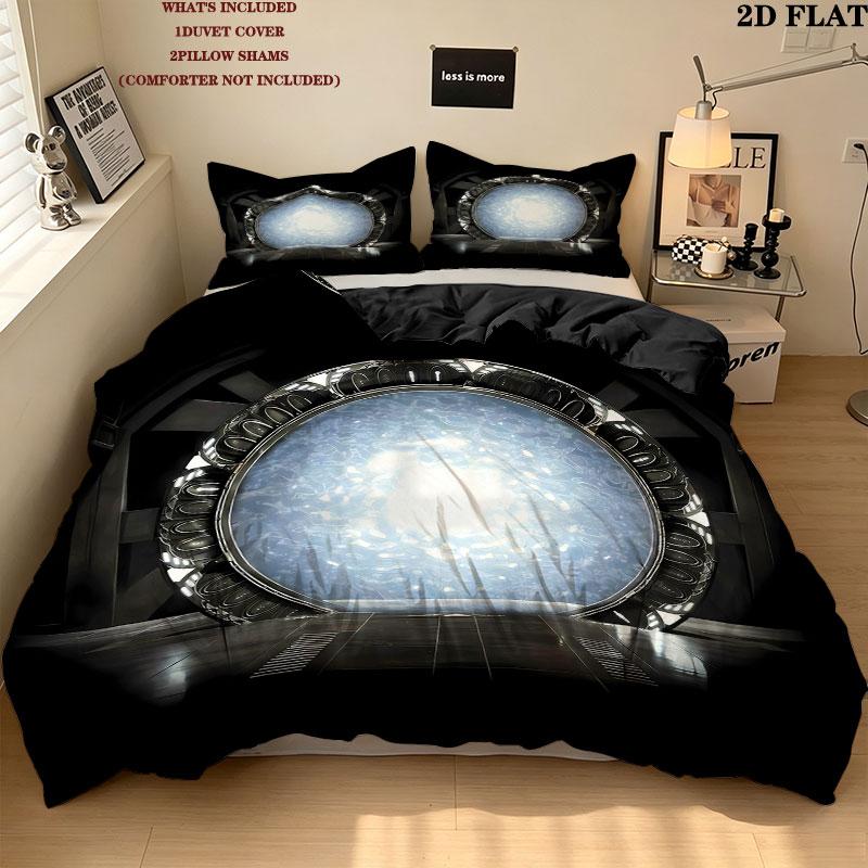 Stargate SG-1 Vzor Povlečení Sada Prošívaných Dek Quilt Cover Povlak na Polštář Domácí Dárek k Narozeninám(1 * povlak na peřinu + 2 * povlak na polštář, bez jádra)