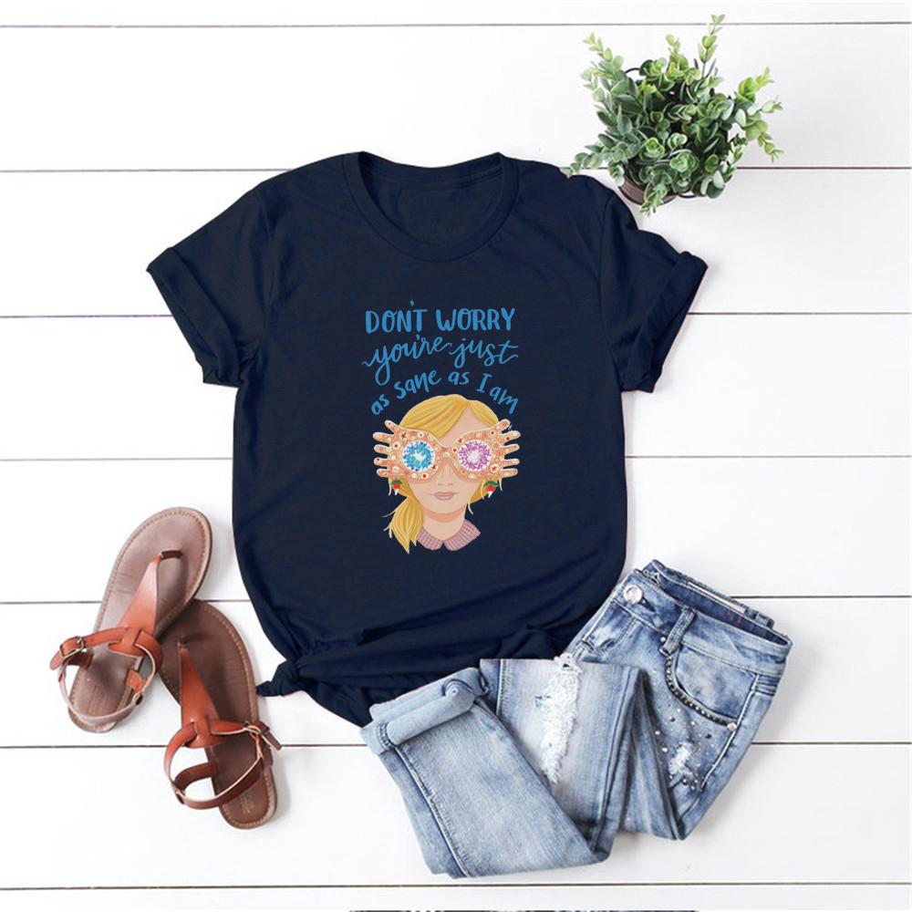HP Don't Worry You're Just As Sane As Luna Lovegood Women T-shirt Cute HP Magicl Shirt Spectra Specs Quote Tee Y2K Vintage Wizard Tops