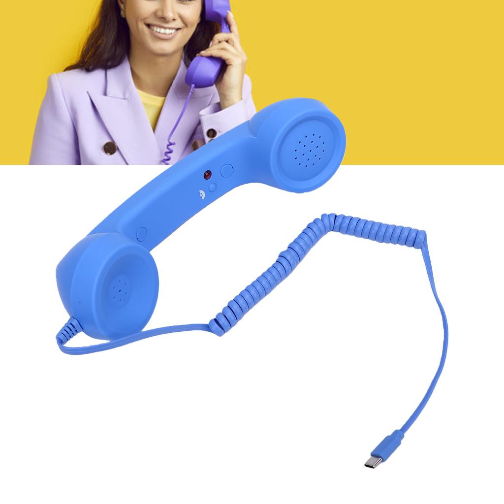 Retro Telephone Handset Type C Vintage Wired Handheld Cell Phone Receiver with Speaker and Microphone for Cell Mobile Video Conferences Calls Meetings