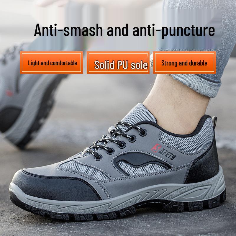 Breathable Mesh Steel Toe Safety Shoes: Fashionable, Anti-Smash, Anti-Puncture, Wear-Resistant Protective Footwear for Work.