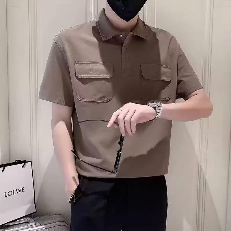 Youthful Korean Short-Sleeved Polo Shirt for Men - Trendy Lapel T-Shirt with Loose Pocket Design for Summer